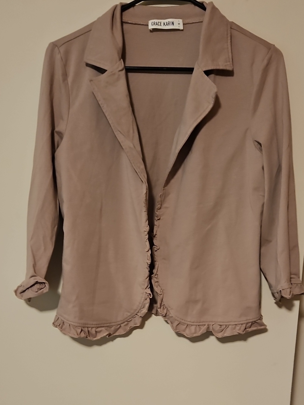 Grace Karin Taupe Ruffle-Trim Open Blazer